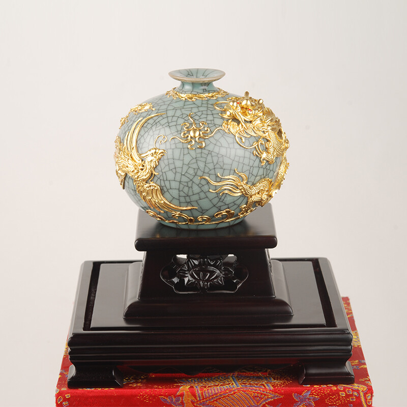 鹭艺轩龙凤苹果哥窑瓶H058 方寸之间，尽显东方工艺之美